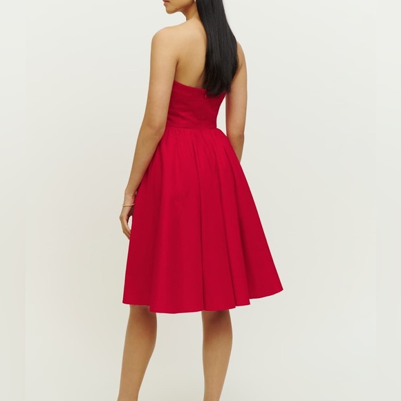 Reformation Buttercup Dress Women's Size 2 Red Organic Cotton Strapless Stretch - Picture 3 of 11